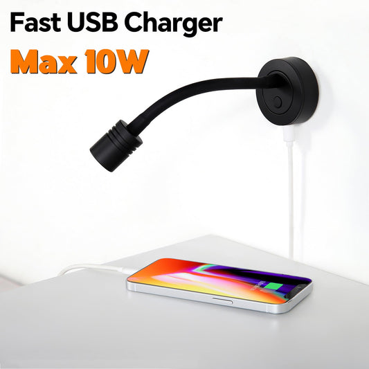 Beaming LED reading lamp 12V dimmable camper flexible gooseneck USB port, wall lamp bedside 2 pieces DC 12V-24V spot for boat RV interior lighting yacht, hardwired wall mount