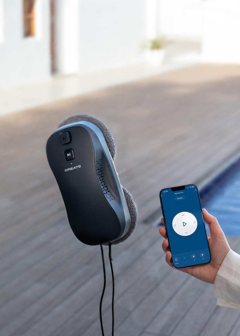 CREATE / WIPEBOT PRO/Automatic window cleaning robot with Wi-Fi/Double water drainage, 2 spray levels, corner and edge detection, 5m safety cable, 60ml tank