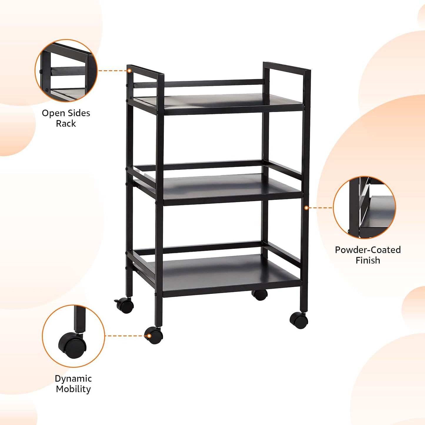 Amazon Basics Metal Serving Cart, 3 Levels, Black