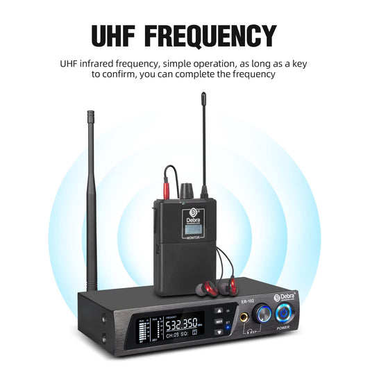 Debra Audio PRO ER-102 UHF Single Channel Wireless In-Ear Monitor System with Transmitter and Receiver for stage, recording studio, musicians, monitoring (1 Bodypack with Transmitter)