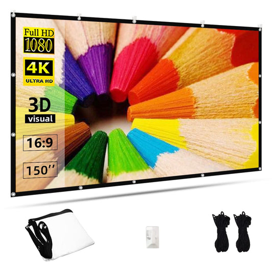 150 inch projector screen, TOWOND 16:9 HD projector screen. Foldable and portable anti-wrinkle double-sided outdoor movie screen. Indoor projection for home theater 130x73 inch.