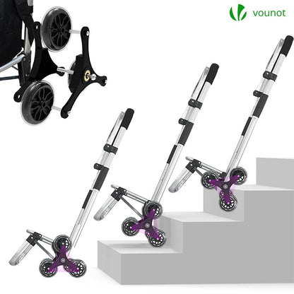 VOUNOT Aluminum Shopping Cart Stair Climber, Foldable Trolley Cart with 6 Wheels and Cooler Compartment, Waterproof, 58L, Black