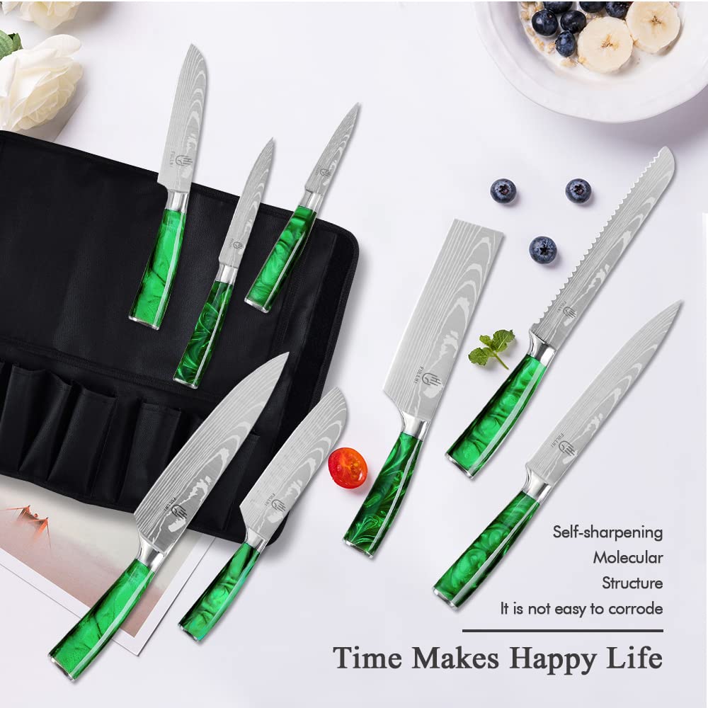 FULLHI Knife Set, 14pcs Japanese Knife Set, Multicolored Premium German Stainless Steel Kitchen Knife Set