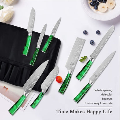 FULLHI Knife Set, 14pcs Japanese Knife Set, Multicolored Premium German Stainless Steel Kitchen Knife Set