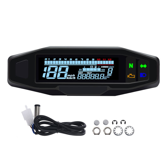 KAOLALI Universal Digital Motorcycle Tachometer with LCD Display, Carburetor, Odometer with Sensor