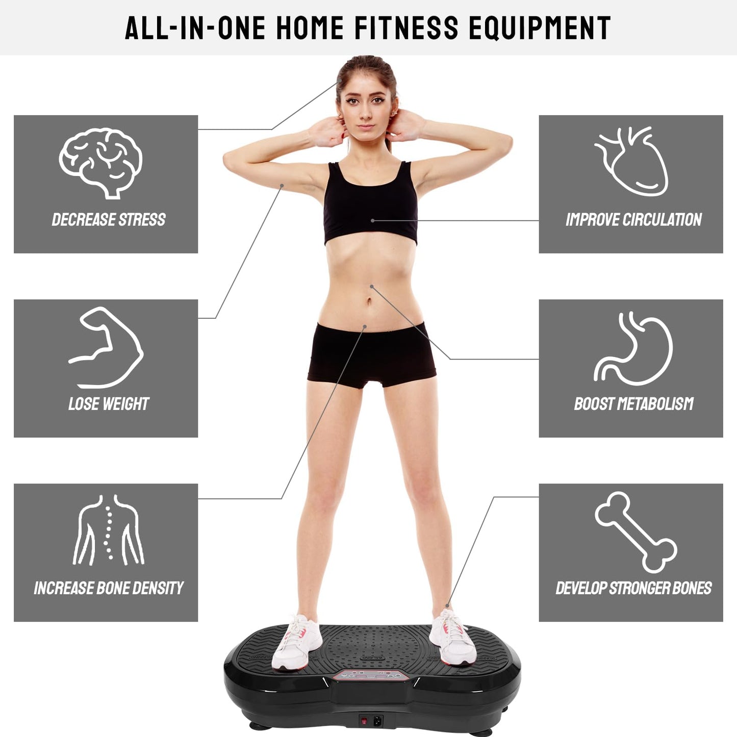 LIFERUN Vibration Plate 120 Intensity Levels + 10 Training Programs Quiet Motor Home Fitness Equipment Full Body Workout Muscle Training Massage Device with Remote Control and Training Belt 180 kg (Black)