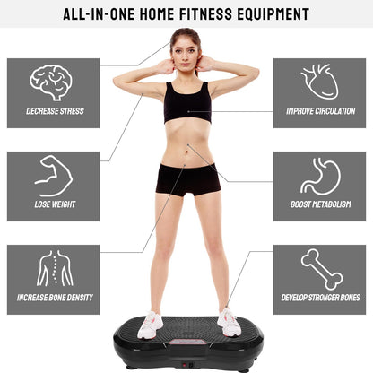 LIFERUN Vibration Plate 120 Intensity Levels + 10 Training Programs Quiet Motor Home Fitness Equipment Full Body Workout Muscle Training Massage Device with Remote Control and Training Belt 180 kg (Black)