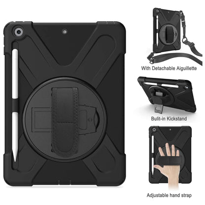 Gerutek case for iPad 9th/8th/7th Generation 10.2 Inch, Shockproof Tough Protective Case with 360° Rotating Stand Pencil Holder Hand Strap Shoulder Strap, Armor Case for iPad 10.2" 2021/2020/2019, Black