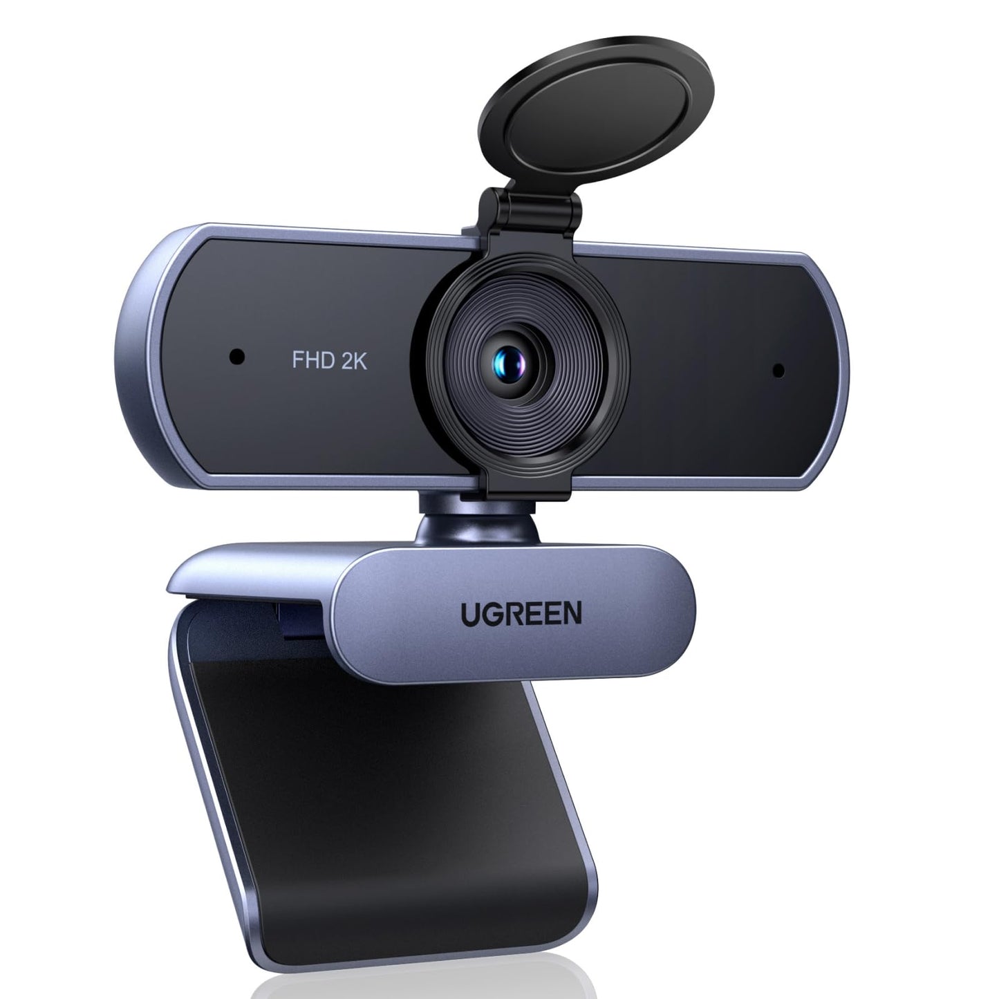 UGREEN Webcam 2K, USB A webcam with microphone, PC camera, fixed focus, 80° field of view, camera with privacy cover, automatic light correction, stereo sound, plug & play, PC camera for Windows/MacOS/Zoom/Skype.