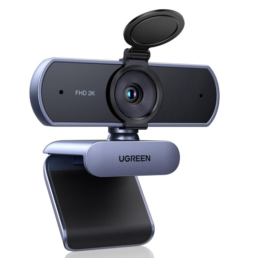 UGREEN Webcam 2K, USB A webcam with microphone, PC camera, fixed focus, 80° field of view, camera with privacy cover, automatic light correction, stereo sound, plug & play, PC camera for Windows/MacOS/Zoom/Skype.