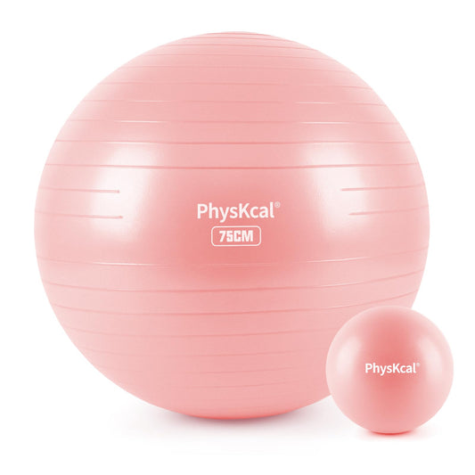 PhysKcal 75cm Pink Thick Gym Ball and 23cm Pilates Ball Set, Anti Burst Gym Ball, Anti-Slip Exercise Ball, Balance Ball, Yoga Ball for Home, Gym, and Office.