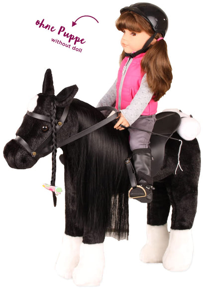 Goetz 3402783 Fighting horse black doll - large plush horse for standing dolls - height 37 cm - 52 cm big black and flexible horse with bridle and saddle