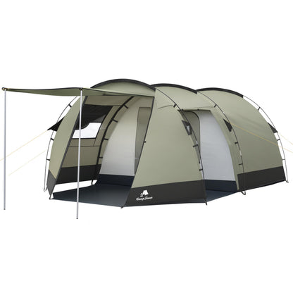 CampFeuer Tent Super+ for 4 persons | Olive green/Black | XXL tunnel tent with 2 entrances and awning, 3000 mm water column | Tent with vestibule and groundsheet, group tent, camping tent family tent