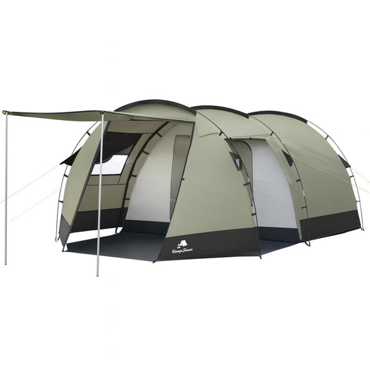 CampFeuer Tent Super+ for 4 persons | Olive green/Black | XXL tunnel tent with 2 entrances and awning, 3000 mm water column | Tent with vestibule and groundsheet, group tent, camping tent family tent