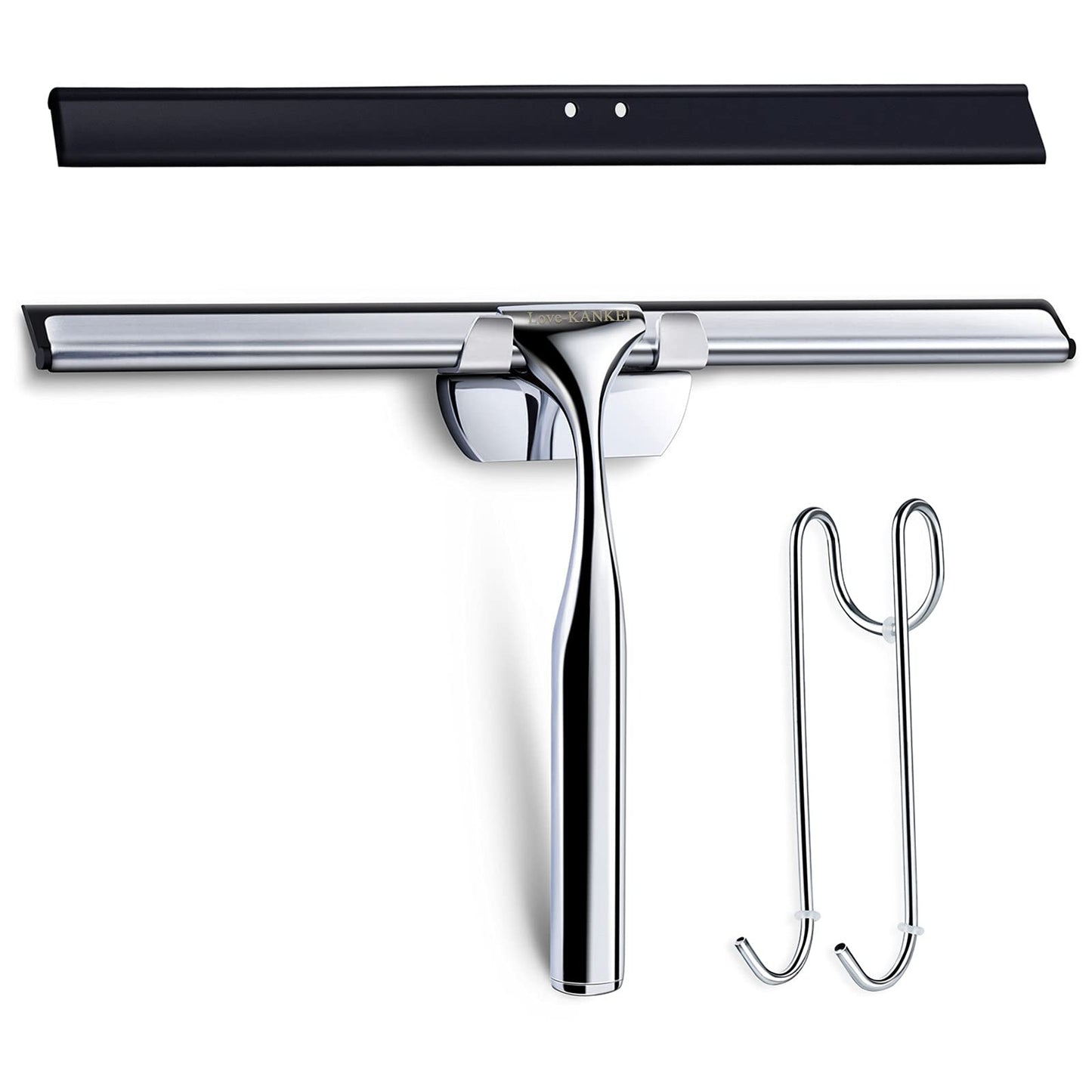 Love-KANKEI Shower Squeegee Window Squeegee with Rubber Blade Including 1 Replacement Blade and 1 Hook (28cm)
