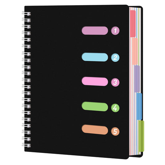 HAKACC Spiral Notebook, A4 Hardcover Spiral Pad 21 x 29.7 cm Notepad with Divider for Work School Writing Black