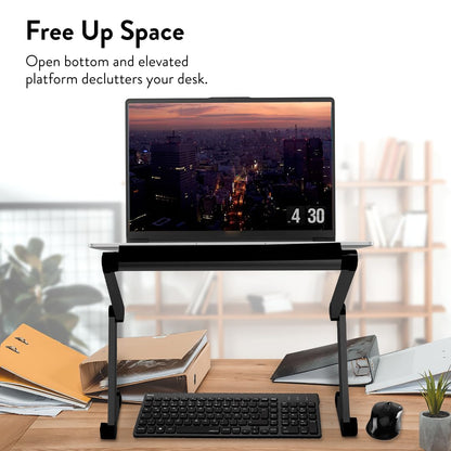 Uncaged Ergonomics Adjustable Book and Laptop Stand - portable aluminum stand for textbooks, cookbooks, recipe books, and tablets.