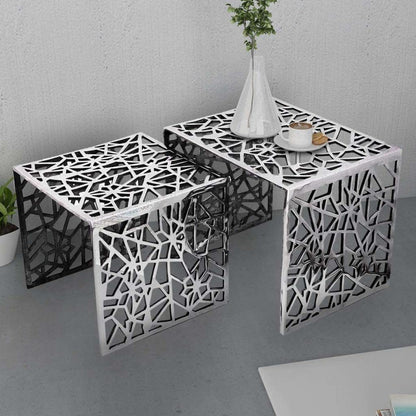 vidaXL 2-piece Set of Aluminum Side Tables Coffee Table Living Room Silver