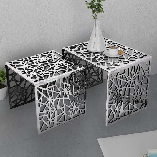 vidaXL 2-piece Set of Aluminum Side Tables Coffee Table Living Room Silver