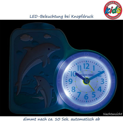 JACQUES FAREL Children's Alarm Clock Dolphin Light Blue without ticking, with light and snooze function ACB 712 DO
