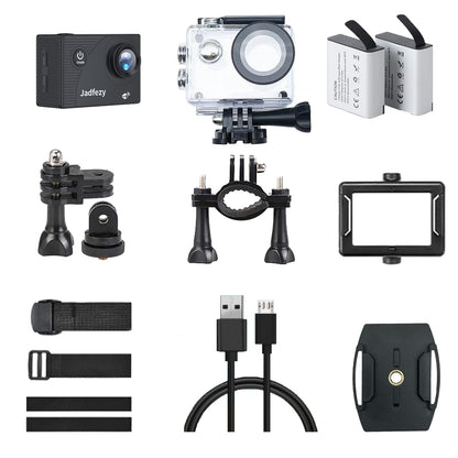 Jadfezy WiFi Action Cam HD 1080P, 12MP Action Camera Wide Angle 2" LCD Screen, Waterproof Underwater Camera up to 30m/98FT with 2×1050mAh Batteries and accessory Kit for helmet and bicycle etc.