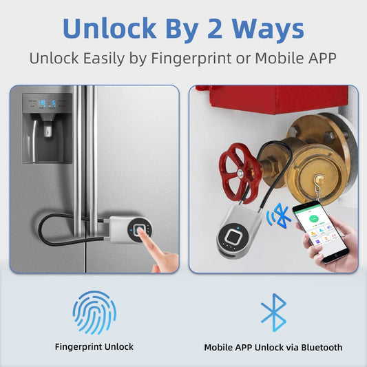 eLinkSmart electronic cable lock with fingerprint, phone app: 22CM waterproof keyless cable lock for door, school, gym locker, waterproof.