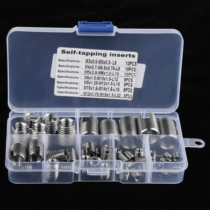50pcs Threaded Inserts 302 Stainless Steel Internal Thread Self-Tapping Thread Insert Set Thread Strengthening Repair Tool