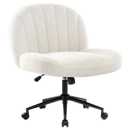 IWMH office chair without armrests, height-adjustable swivel chair with casters, desk chair with fabric upholstery, ergonomic chair, reading chair with wider cushion for cross-legged sitting (White)
