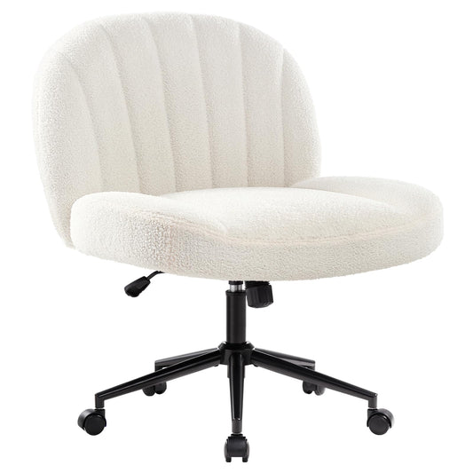 IWMH office chair without armrests, height-adjustable swivel chair with casters, desk chair with fabric upholstery, ergonomic chair, reading chair with wider cushion for cross-legged sitting (White)