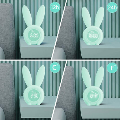 YONGYAO Kids Light Alarm Clock with Night Light, Cute Rabbit Children's Alarm Clock, 2 Alarms, Snooze and Timer, Adjustable Volume, Alarm Clock for Girls Boys