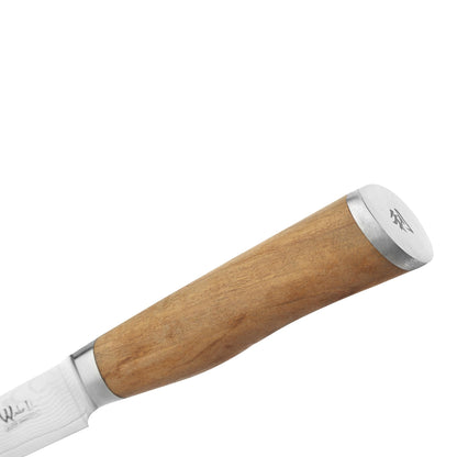 Wakoli Olive Damascus Office Knife | 8.5 cm blade made of 67 layers of Damascus steel with VG10 core | ergonomic olive wood handle | for fruits, vegetables & herbs | in gift box for professional & hobby chefs