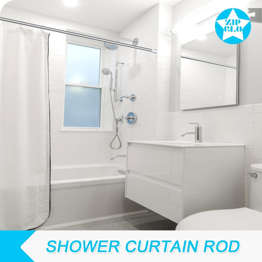 Zipglo 1 piece curtain rod, no drilling, 113-196cm, telescopic shower curtain rod, adjustable tension rod for bathroom, window, kitchen, closet, silver