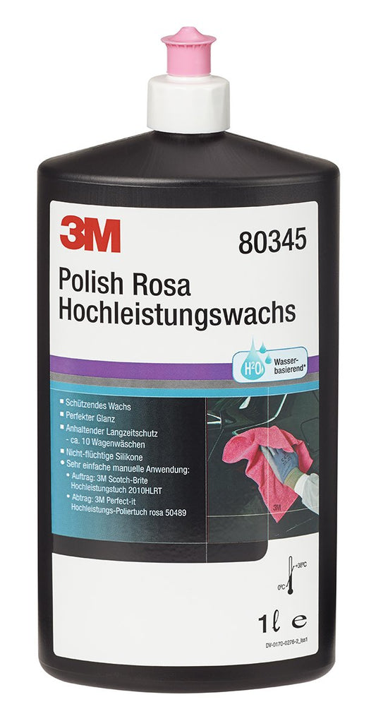 3M Polishing Paste Polish Pink High Performance Wax 80345N, car polish for perfect finish and long-lasting protection, car wax lasts about 10 car washes, paint care, easy manual application, 1000 ml
