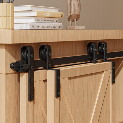BONIKLUBA Mini Sliding Door Complete Set Sliding Door Hardware 228.7cm Track with Rollers Sliding Door System for Bypass Double Sliding Door Wood (No Cabinet Doors)