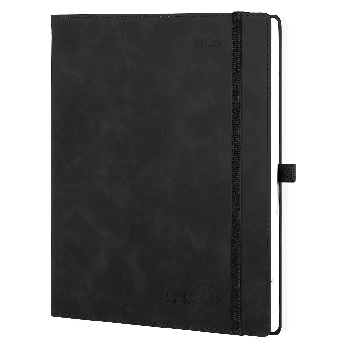 POPRUN Calendar 2026 Book calendar Softcover with PU leather, approx. A4 (26.5 x 21.5 cm) - Appointment planner, weekly planner notebook (Jan. 2026-Dec. 2026) with 100 GSM paper