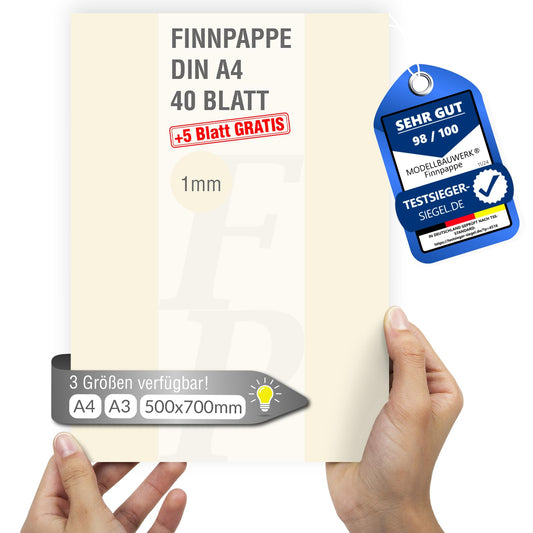 40 + 5 sheets free Finnish cardboard A4 size | 1mm thickness | Modellbauwerk® | for model making and crafting | architecture | studies | diorama | Finnish wood pulp | Scandinavian cardboard | scrapbook | cardboard | be creative