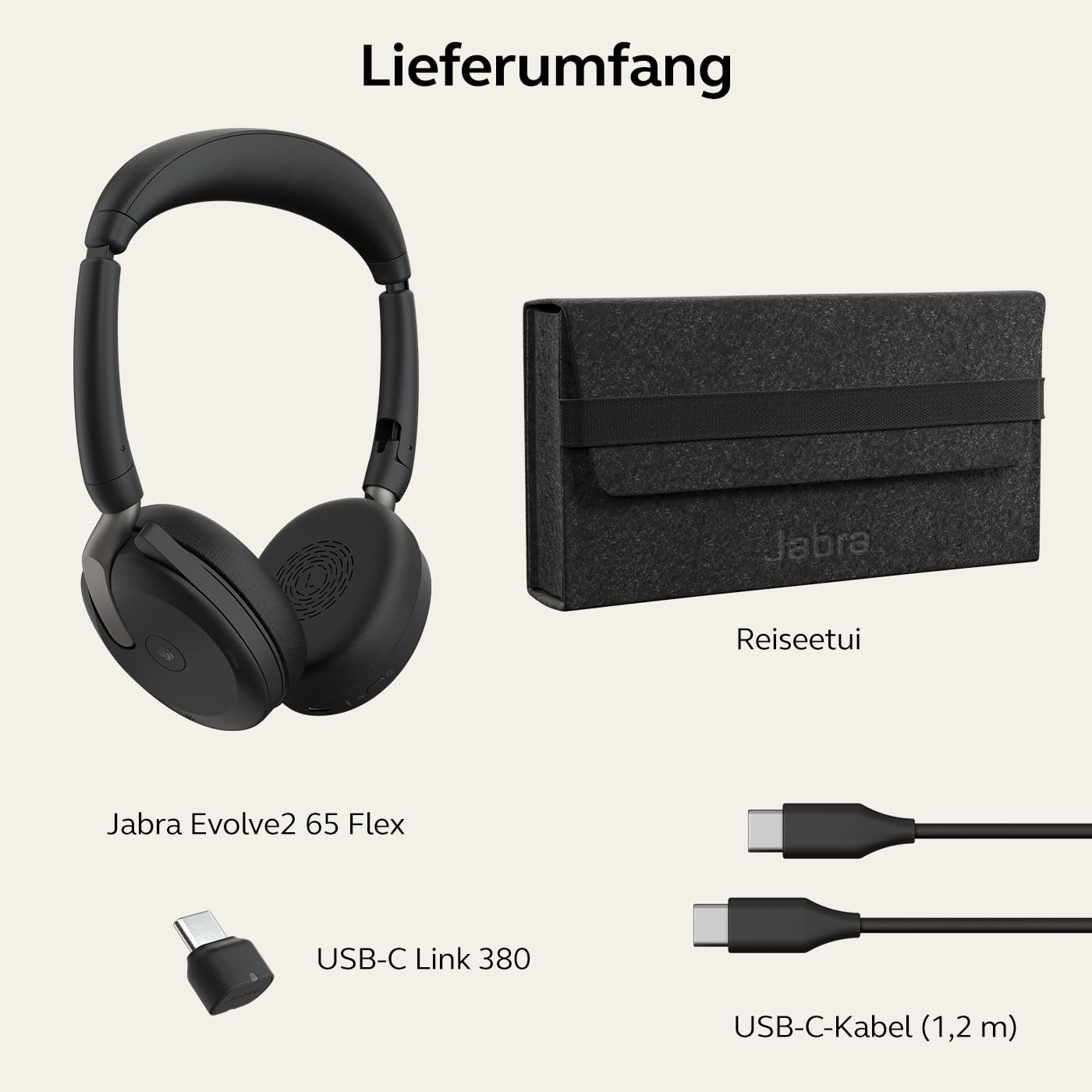 Jabra Evolve2 65 Flex - Stereo Bluetooth headset with wireless charging pad, noise-cancelling Jabra ClearVoice technology, and hybrid ANC - certified for MS Teams - Black.