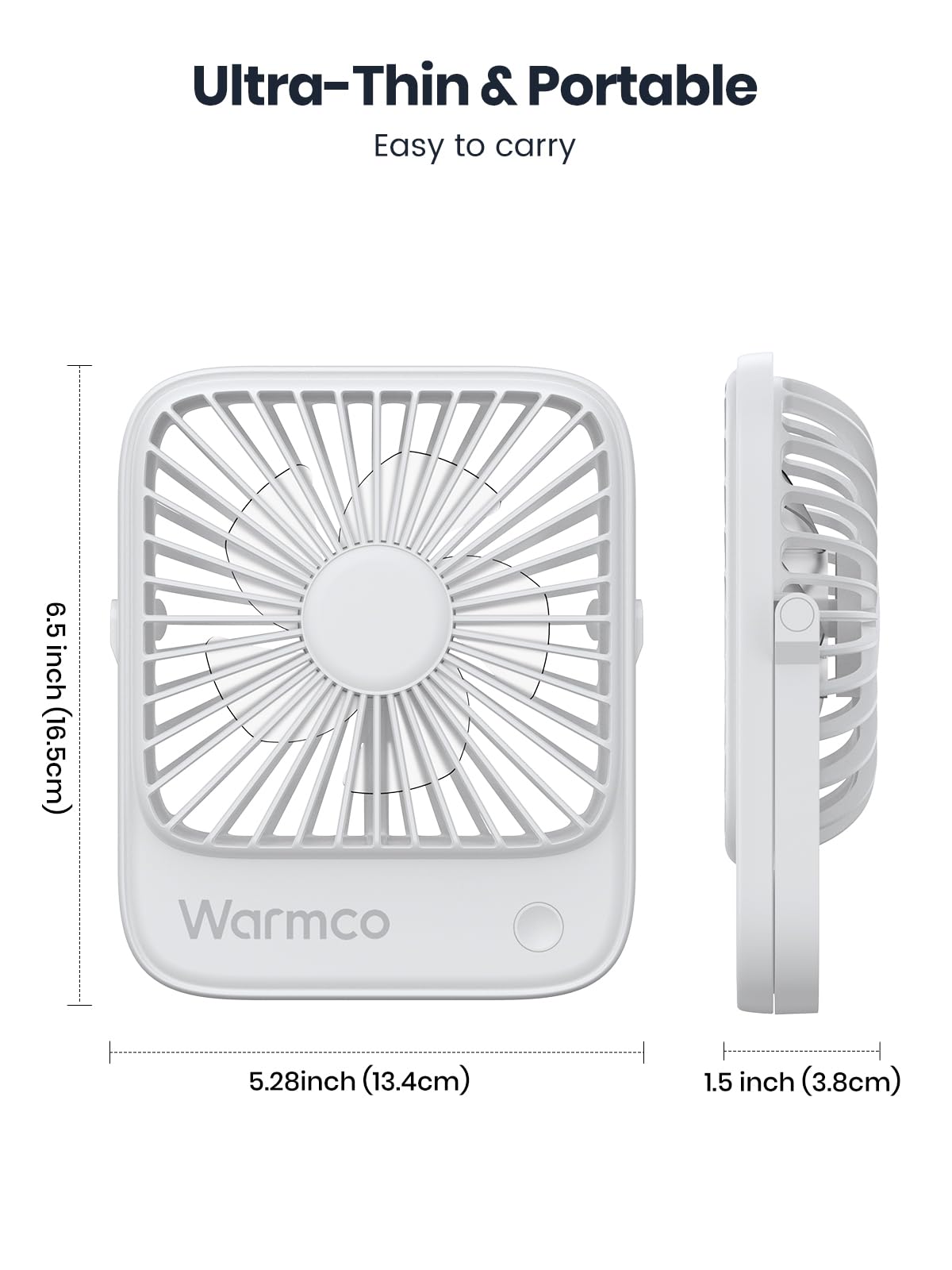 Warmco USB Fan 2 Pack USB-C Wired Personal Desk Fan with strong airflow and quiet operation, 3 speeds, compact and foldable, perfect for office and home use.