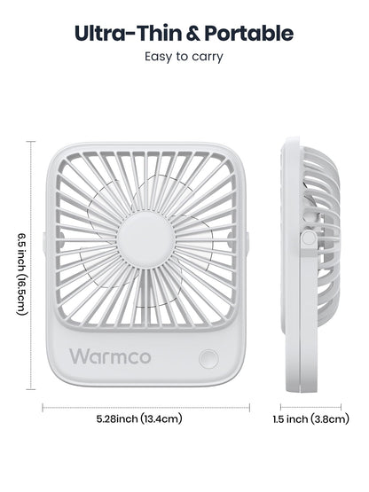 Warmco USB Fan 2 Pack USB-C Wired Personal Desk Fan with strong airflow and quiet operation, 3 speeds, compact and foldable, perfect for office and home use.