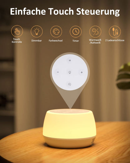 Bedside lamp with USB C 20W Fast Charger, LED bedside lamp with touch dimmable feature and RGB color changing mode & timer. Charging lamp for kids' room, bedroom, living room.