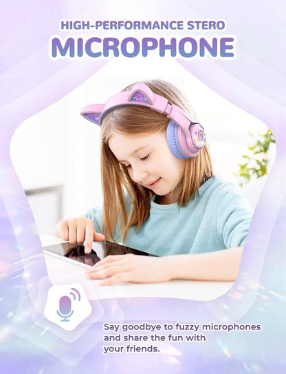 iClever Bluetooth headphones for kids over ear, adjustable 74/85dBA volume control, 50 hours of playtime, Bluetooth 5.2, kids headphones with microphone for school/tablet/phone/PC