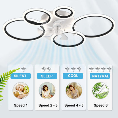 YUNZI Modern Ceiling Fan with Light, LED 72W Dimmable Ceiling Fan Light, Ceiling Fan Lamp for Living Room Bedroom Kitchen, 6 Speeds, White 100cm