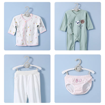 HGYZE baby clothes hangers non-slip 20 pieces, 29-37cm Extendable kids hangers with pants stand, plastic & stackable growing hangers great for onesies and children's clothing, Grey + White.