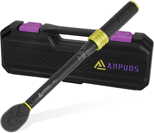 ANPUDS 3/8 Inch 5-60Nm Torque Wrench, ±3% Accuracy with 72 Teeth Reversible Ratchet Head Portable Storage Box for bike, Motorcycle, and Car Spark plug Replacement