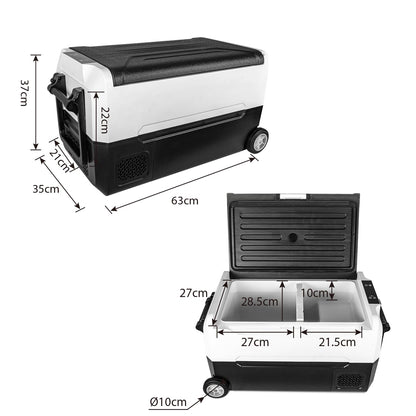 Fullwatt compressor cooler 35L with wheels, freezer with WIFI-APP control, cooling down to -20°C, electric fridge 12V 24V 220V-240V anti-shaking, freezer for camping car, truck, boat.