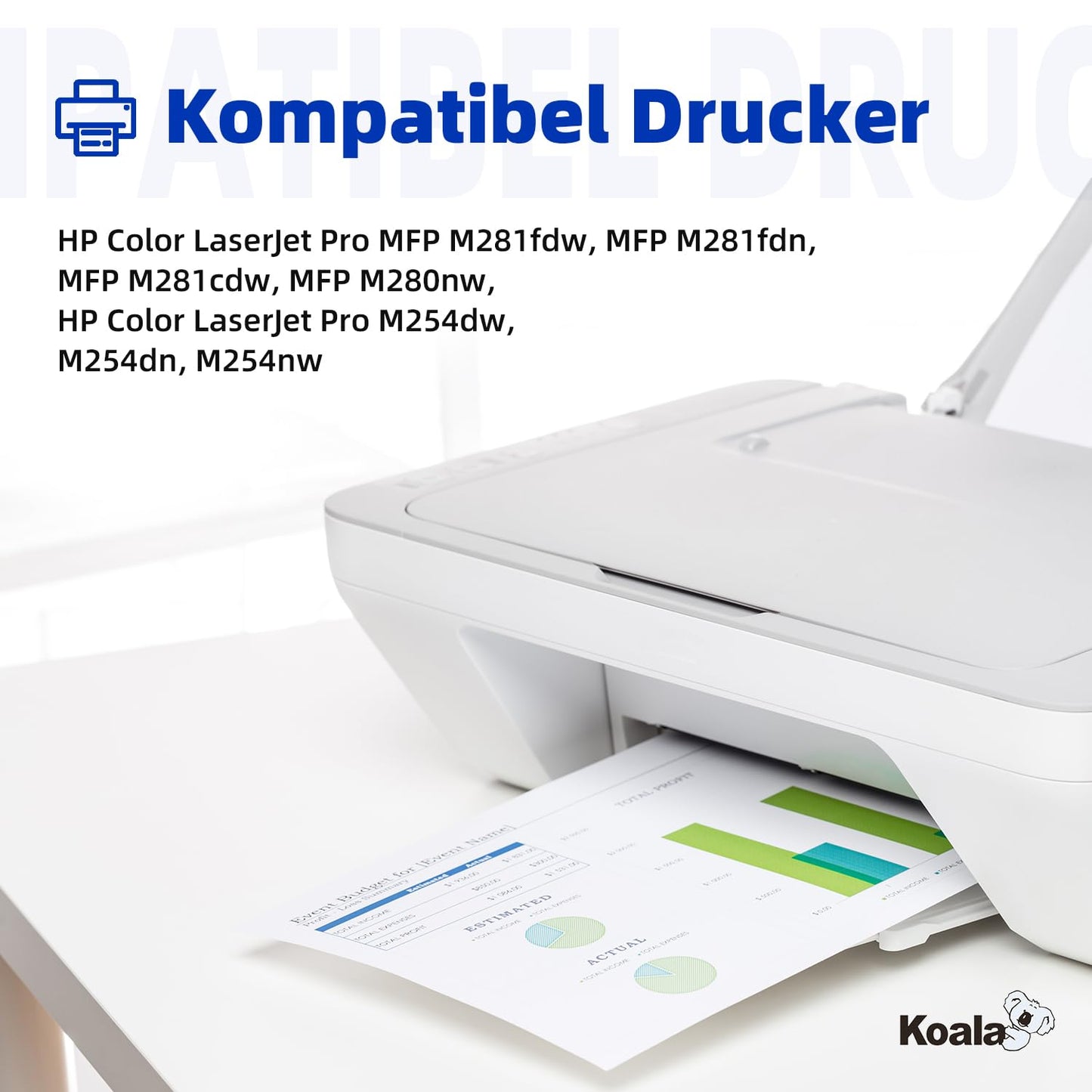 Koala Compatible Toner Cartridge as a replacement for HP 203X 203A CF540X CF541X CF542X CF543X CF540A for Color Laserjet Pro MFP M281fdw M281fdn M280nw M281cdw M254dw M254nw M254dn - Black Cyan Yellow Magenta