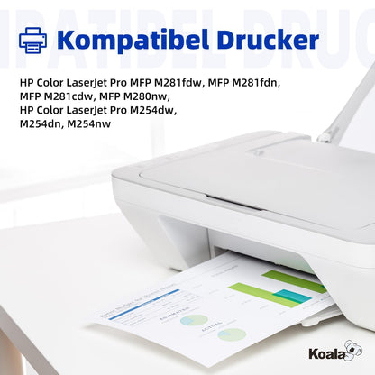 Koala Compatible Toner Cartridge as a replacement for HP 203X 203A CF540X CF541X CF542X CF543X CF540A for Color Laserjet Pro MFP M281fdw M281fdn M280nw M281cdw M254dw M254nw M254dn - Black Cyan Yellow Magenta