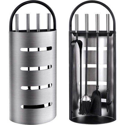 Amagabeli 21.3" (54cm) 4 Piece Fireplace Tool Set Heavy Duty Fireplace Tools Set Silver Wrought Iron Fireplace Companion Set Fireplace Iron Block Holder Fire Pit Lienbacher Fireplace Wood Stove Tools Fire Tongs
