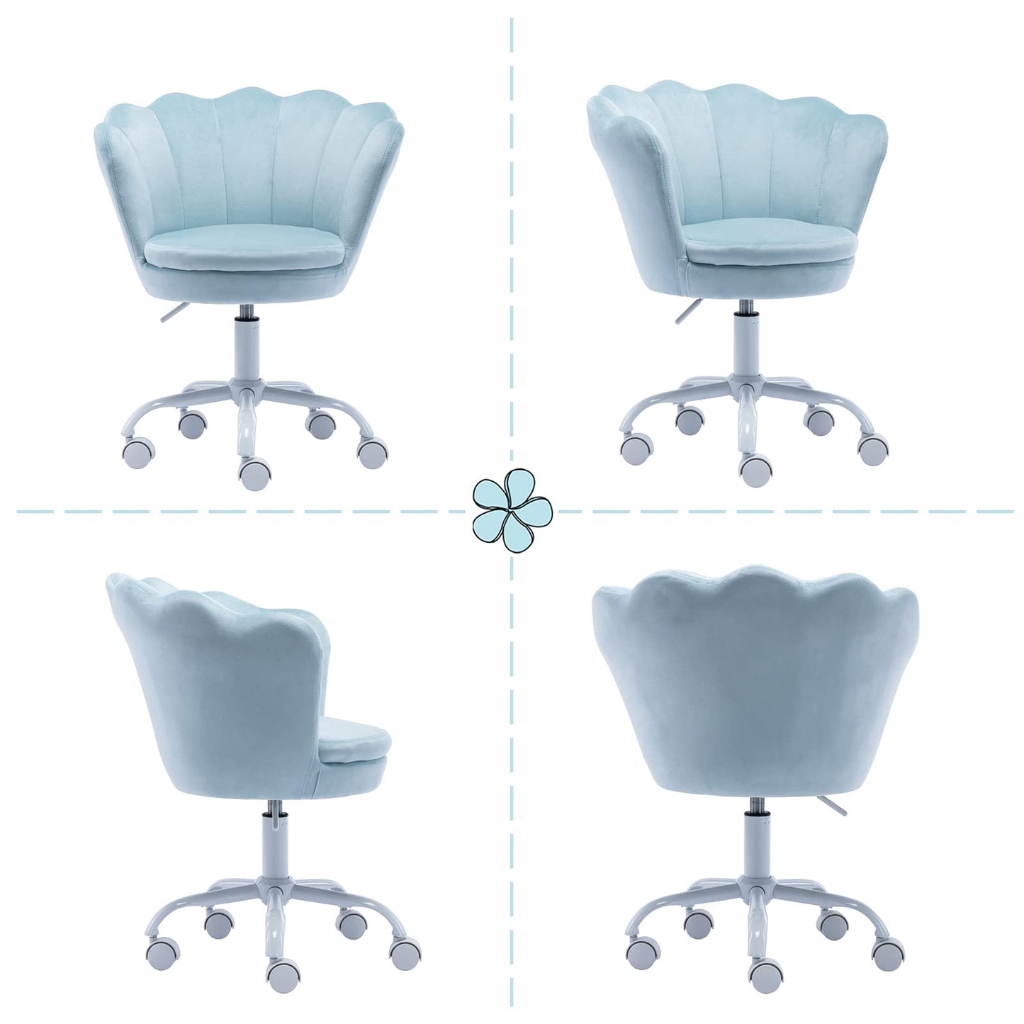 Wahson Velvet Kids Desk Chair Swivel Chair with Armrests for Girls Children Study Office Chair Adjustable Height (Light Blue)