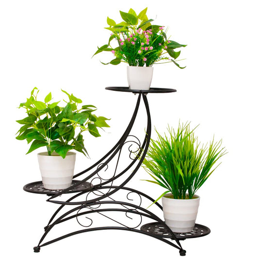 Cre Cra Metal Flower Stand Flower Stairs, Metal Plant Stand Black, Flower Stand Decor, Flower Stands for Outdoor, Garden, Yard, Balcony, White Flower Shelf, Flower Pot Stand with 3 Levels, Plant Stand